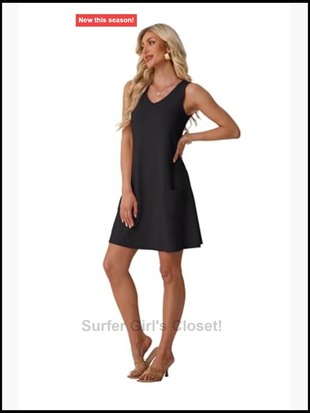 V Neck Sleeveless Tank Dress with Pockets for Summer Beach Vacation - Picture 6 of 7